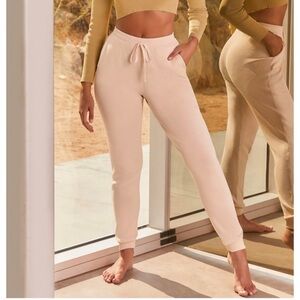 Oh Polly ribbed knit joggers sweatpants high waisted influencer bo+tee ivory